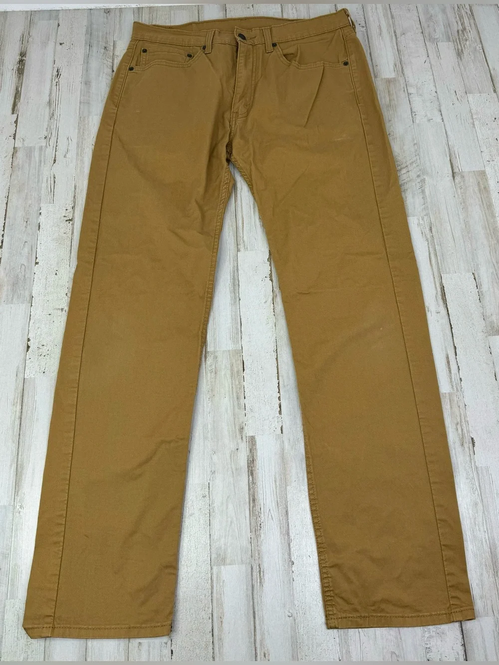 Levis 505 Pants Jeans Men 34x33 Denim Stretch Tan Straight